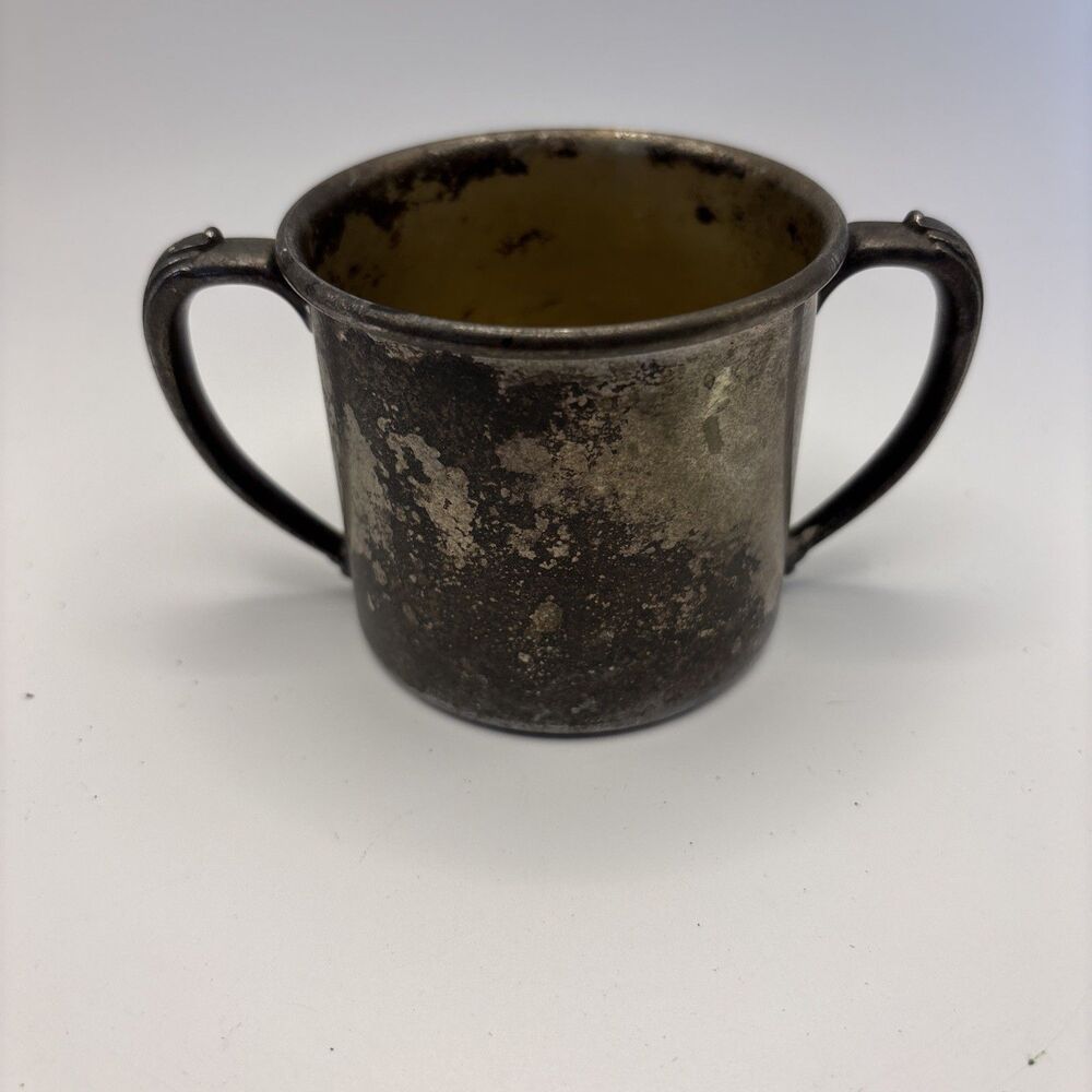 Vintage Oneida USA Double Handle Baby Cup Child Mug Silverplate